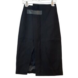New COMMENSE Black Faux Leather Detail‎ Wrap Midi Skirt XS